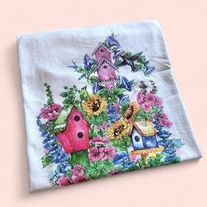 Vintage 1990s Floral Birdhouse Print T-shirt L